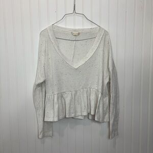 Altar'd State white speckled waffle knit V-Neck Peplum Blouse
